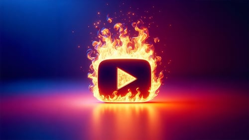 An image of the youtube play button logo on fire.